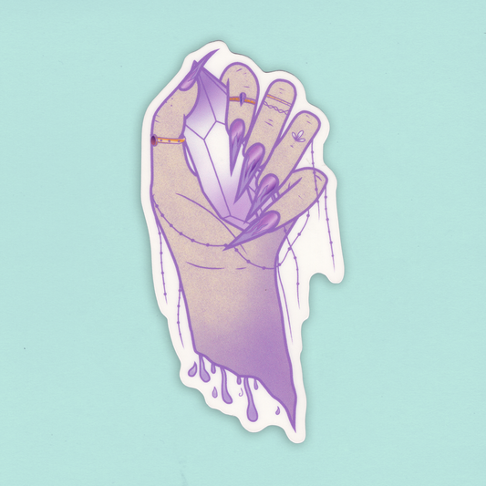 Die-Cut tarra – Voimaannuttava kristalli ja käsi