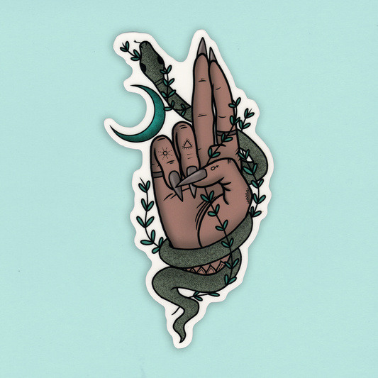 Die-Cut tarra – Maaginen käsi ja käärme