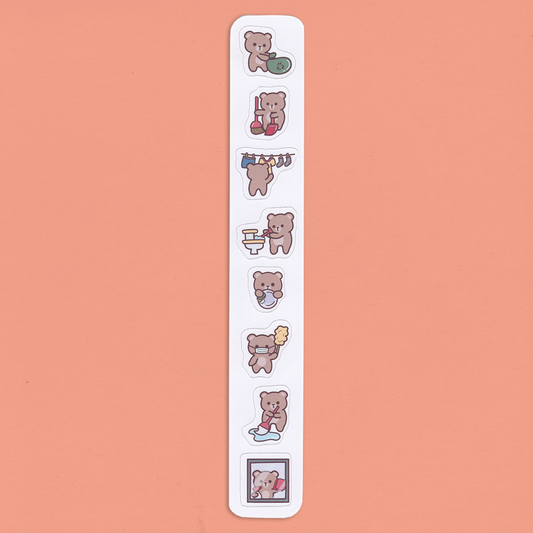 Mini tarra-arkki - Söpö nalle ja kotityöt